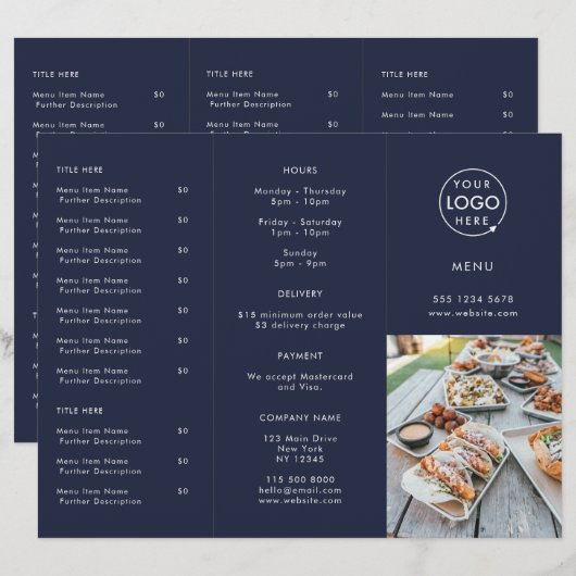 Takeout | Menu Navy Blue Restaurant Photo Takeaway (Voorkant / Achterkant)