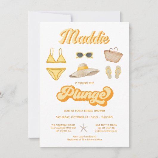 Taking the Plunge Beach Pool Bruiloftsborrel Kaart (Voorkant)