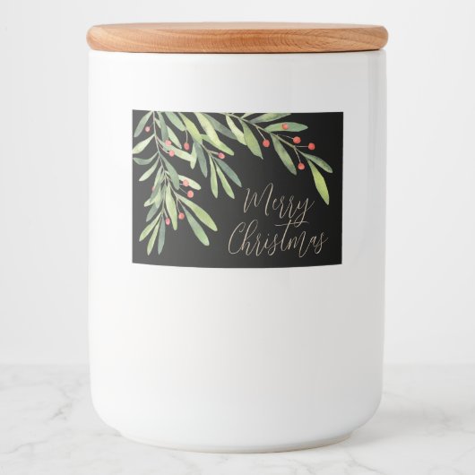 Takken Bessen Kerstvakantie Zwart Voedselcontainer Etiket (Voorkant)