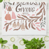 Takken, bladeren en pompoenen herfst Friendsgiving Theedoek (Gevouwen)