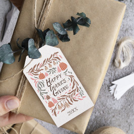 takken, bladeren en pompoenen herfst Thanksgiving Cadeaulabel