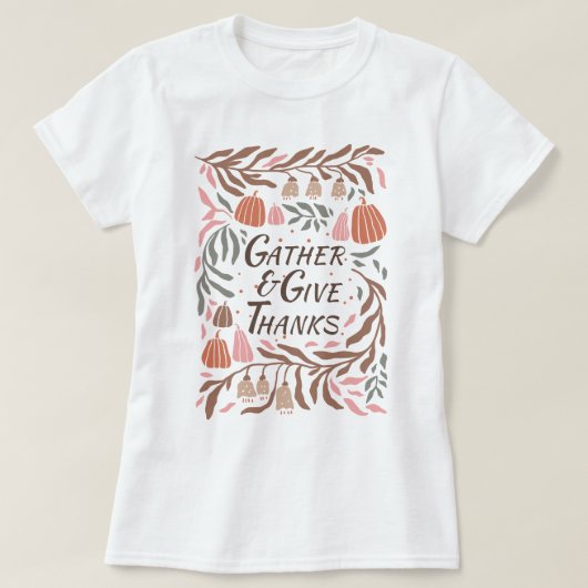 takken, bladeren en pompoenen herfst Thanksgiving T-shirt (Design voorkant)