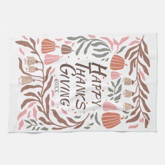 takken, bladeren en pompoenen herfst Thanksgiving Theedoek (Horizontaal)