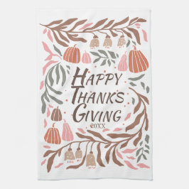 takken, bladeren en pompoenen herfst Thanksgiving Theedoek