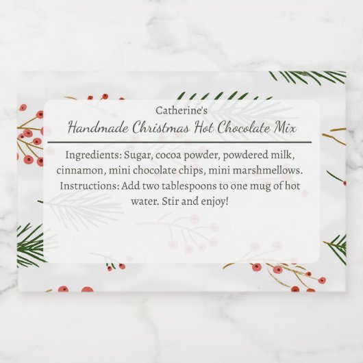 Takken en Bessen Kerst Warme Chocolade Mix Voedselcontainer Etiket (Enkel label)