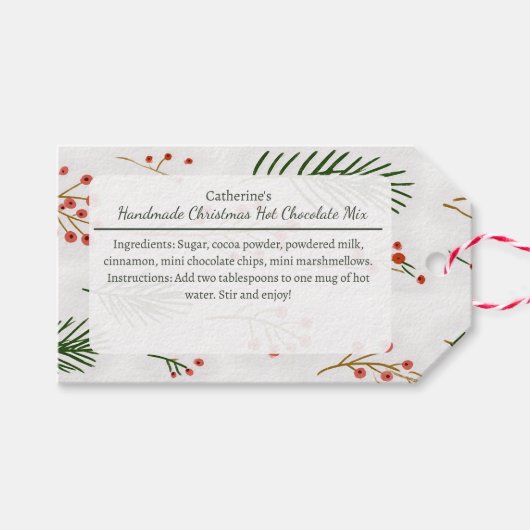 Takken en Bessen Kerst Warme Chocolademix Cadeaulabel (Voorkant (Horizontaal))