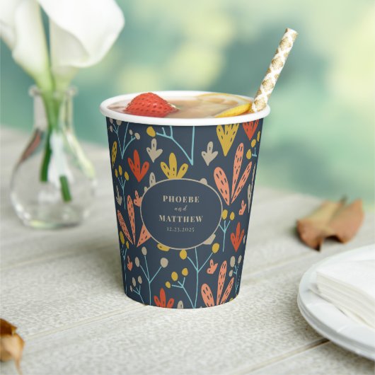 Takken en bladeren botanisch patroon papieren bekers (Insitu)