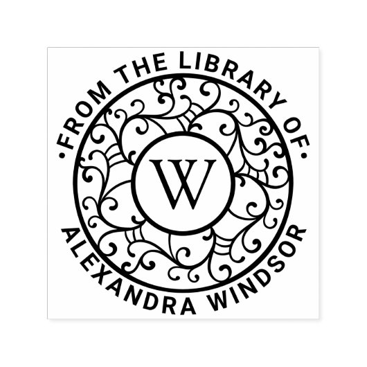 Takken Lacy Filigree Naam Initiaal Bibliotheek Boe Zelfinktende Stempel (Design)