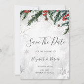 Takken Rode Bessen Sneeuwvlokken Bewaar De Datum Save The Date (Voorkant)