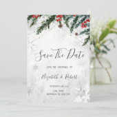 Takken Rode Bessen Sneeuwvlokken Bewaar De Datum Save The Date (Staand voorkant)