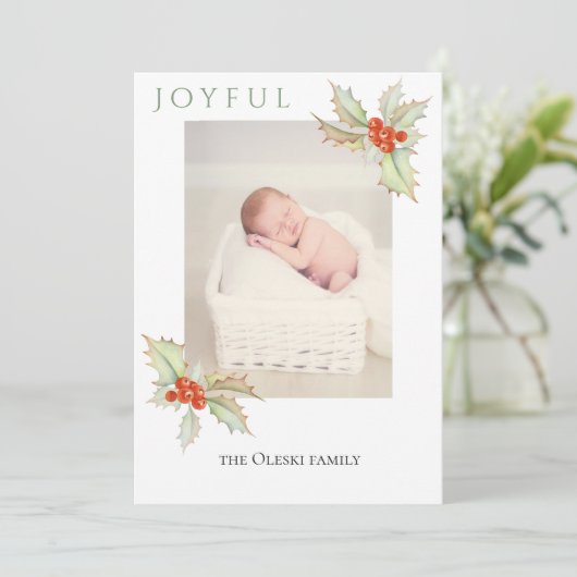 Takken van hulst platte kerst fotokaart feestdagenkaart (Staand voorkant)