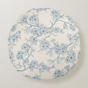 Takken van kersenbloesem in blauw en wit rond kussen