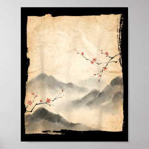 Takken van kersenbloesem Japanse inktschilderkunst Poster
