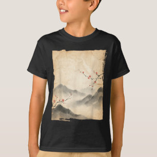 Takken van kersenbloesem Japanse inktschilderkunst T-shirt