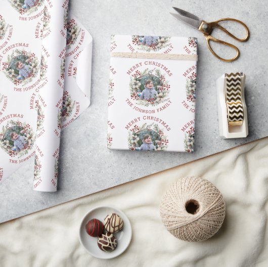 takken witte bloemen en bessen foto Kerstmis Cadeaupapier (Crafts)