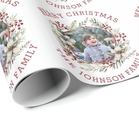 takken witte bloemen en bessen foto Kerstmis Cadeaupapier (Rol Hoek)