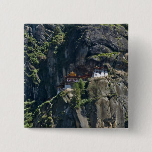 Taktsang-klooster op de klif, Paro, Bhutan Vierkante Button 5,1 Cm