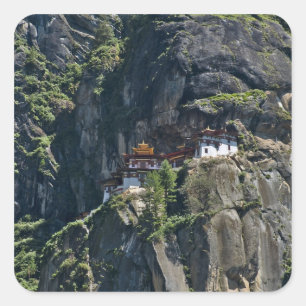 Taktsang-klooster op de klif, Paro, Bhutan Vierkante Sticker