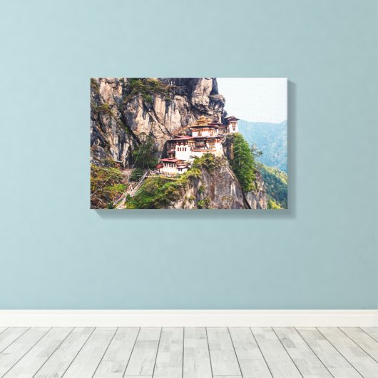 Taktshang Goemba - Nest-klooster van de tijger Canvas Afdruk (Insitu (Houten vloer))
