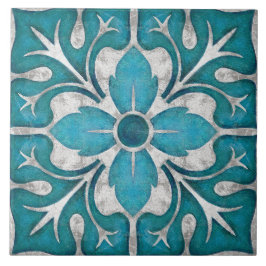 Talavera 01 Teal Blauw Grijs Mediterraan Bloemmoti Tegeltje