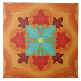 Talavera 02 Oranje Rood Blauw Mediterraan Bloemmot Tegeltje