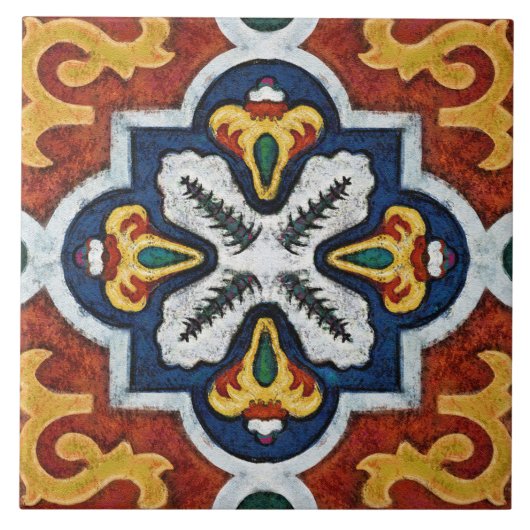 Talavera 03 Red Yellow Blue Mediterranean Geo Tegeltje (Voorkant)