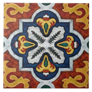 Talavera 03 Rood Geel Blauw Mediterraan Geo Tegeltje