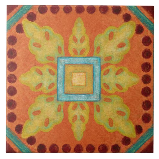 Talavera 04 Orange Yellow Blue Mediterranean Geo Tegeltje (Voorkant)