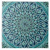 Talavera 05 Turquoise Blue Mediterranean Rosette Tegeltje (Voorkant)