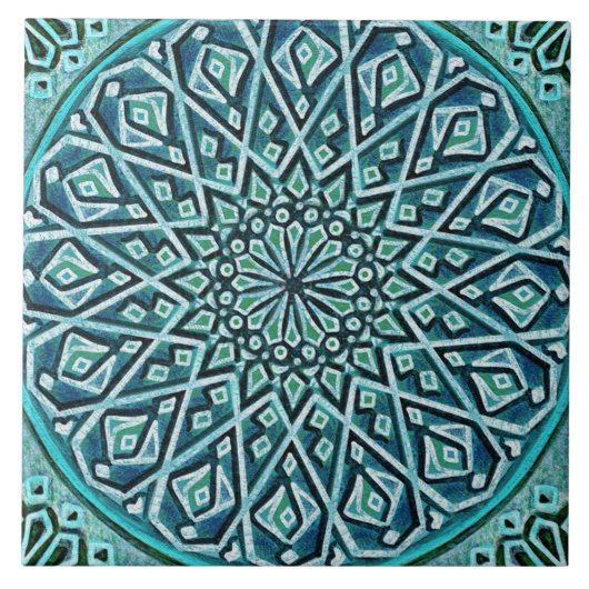 Talavera 05 Turquoise Blue Mediterranean Rosette Tegeltje (Voorkant)