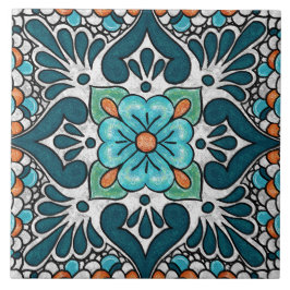 Talavera 06 Teal Blauw Groen Mediterraan Bloemmoti Tegeltje