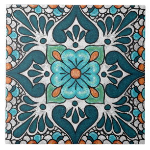 Talavera 06 Teal Blauw Groen Mediterraan Bloemmoti Tegeltje
