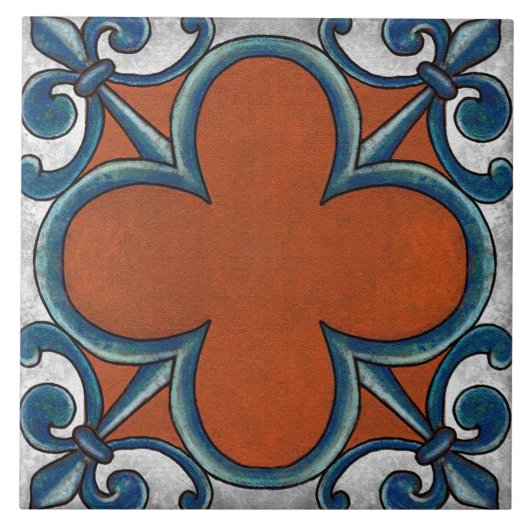 Talavera 07 Rust Blue Grey Mediterranean Geo Tegeltje (Voorkant)