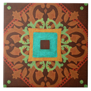 Talavera 08 Roest Blauw Bruin Mediterraan Geo Tegeltje