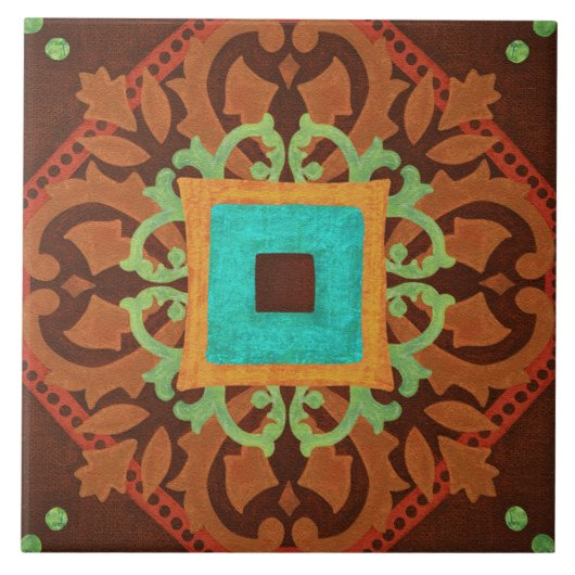 Talavera 08 Rust Blue Brown Mediterranean Geo Tegeltje (Voorkant)