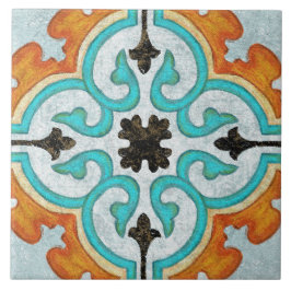 Talavera 09 Orange Grey Aqua Mediterranean Geo Tegeltje