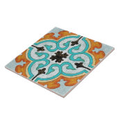 Talavera 09 Orange Grey Aqua Mediterranean Geo Tegeltje (Zijkant)