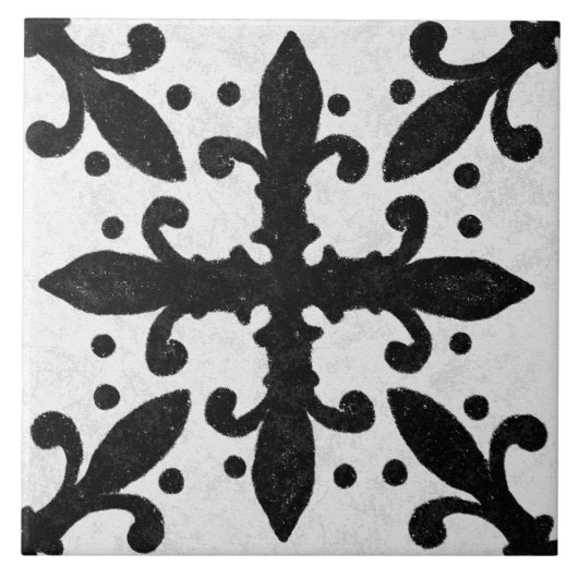 Talavera 10 Black White Grey Mediterranean Geo Tegeltje (Voorkant)