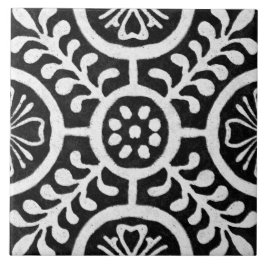 Talavera 11 Black White Grey Mediterranean Floral Tegeltje