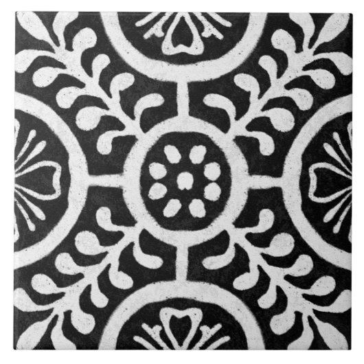 Talavera 11 Black White Grey Mediterranean Floral Tegeltje (Voorkant)