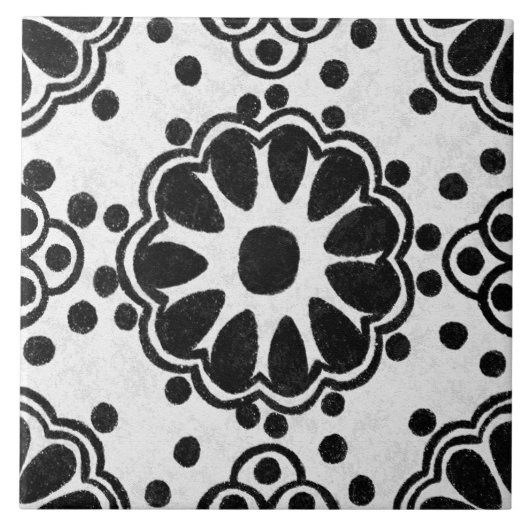 Talavera 12 Black White Grey Mediterranean Floral Tegeltje (Voorkant)