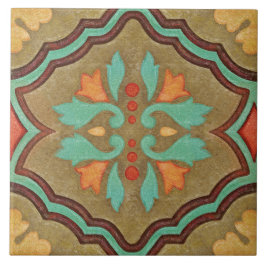 Talavera 13 Olijfgroen Aqua Mediterraan Bloemmotie Tegeltje