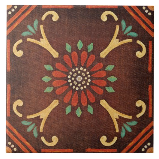 Talavera 14 Brown Red Aqua Mediterranean Floral Tegeltje (Voorkant)