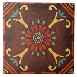 Talavera 14 Bruin Rood Aqua Mediterraan Bloemmotie Tegeltje