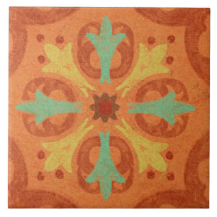 Talavera 16 Oranje Roest Aqua Mediterraan Geo Tegeltje