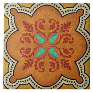 Talavera 17 Oranje Rood Aqua Mediterraan Bloemmoti Tegeltje