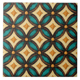 Talavera 18 Teal Bruin Ivoor Mediterraan Traliewer Tegeltje