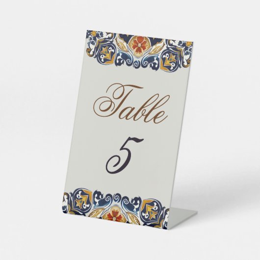 Talavera Azul trouwtafel nummers Reclamebord Met Voetstuk (Voorkant)