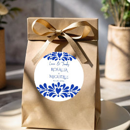 Talavera azulejo blauw  Mexicaans bruiloft Ronde Sticker