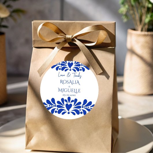 Talavera azulejo blauw  Mexicaans bruiloft Ronde Sticker